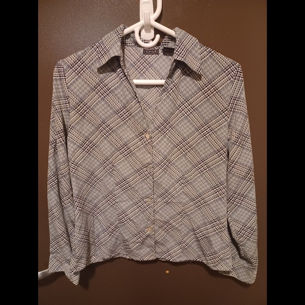 Women's Size Small Gray Patterned Long Sleeve Sydney B Blouse